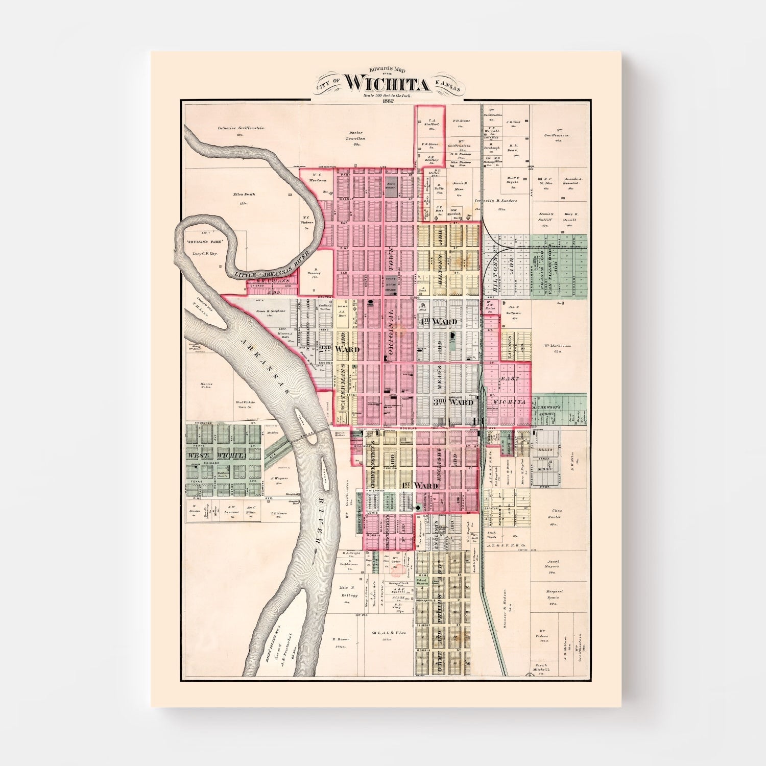 Vintage Map of Wichita, Kansas 1882