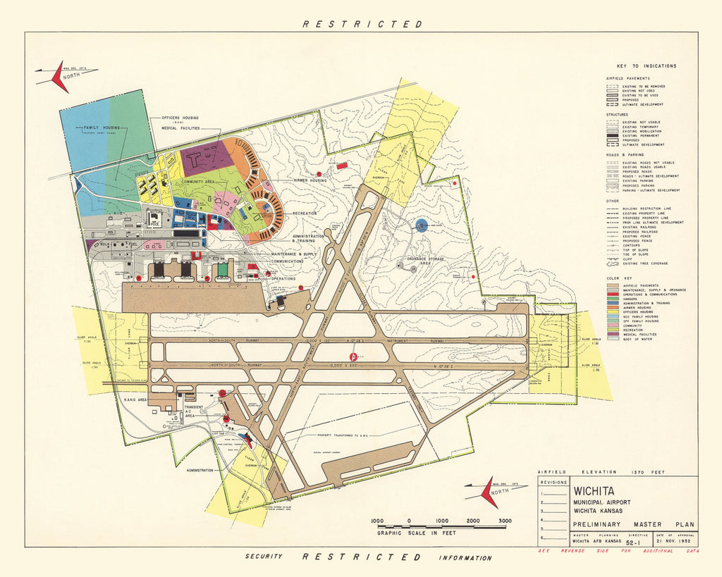 Vintage Map of Wichita Municipal Airport, 1952